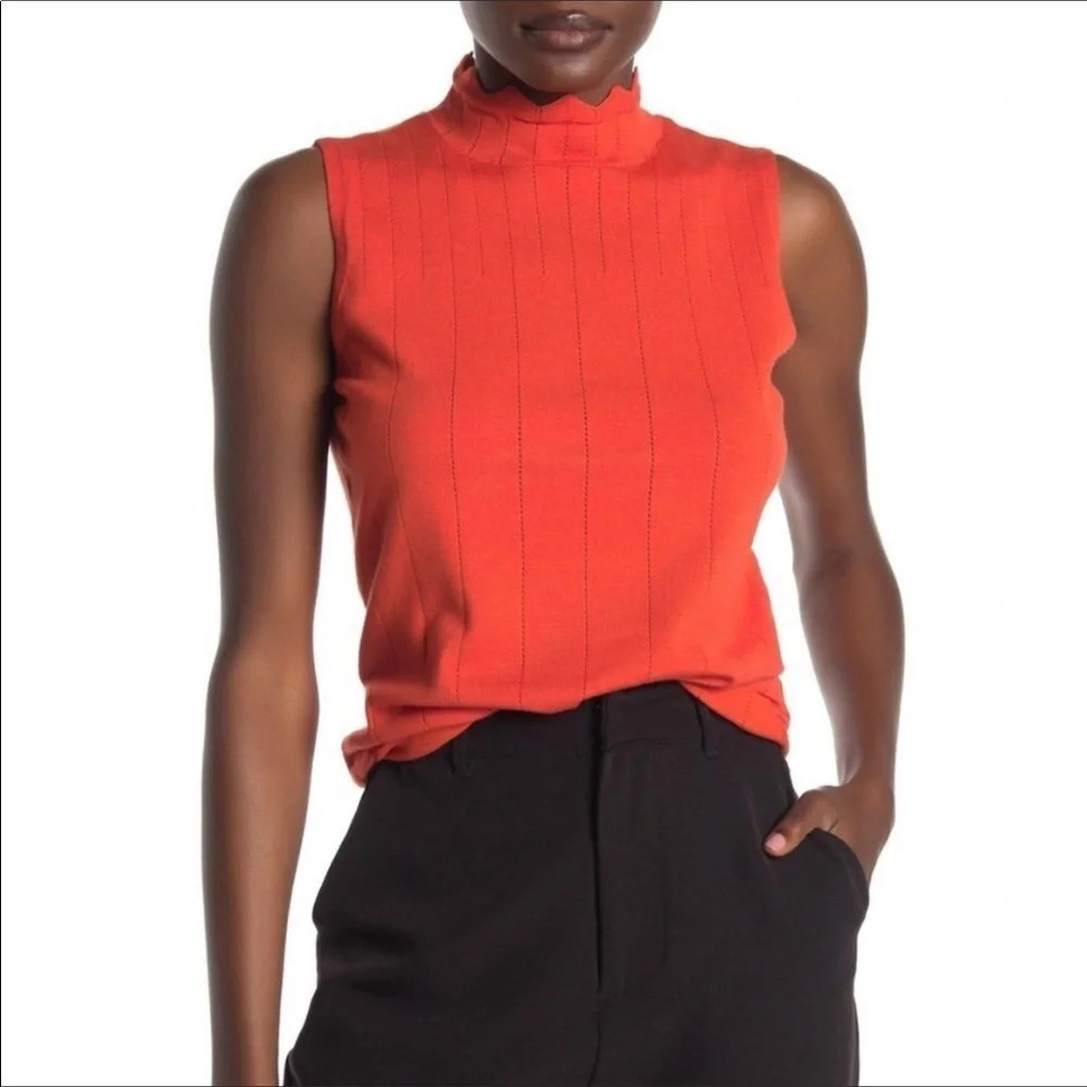 Cyrus Pointelle Scallop Mockneck Tank Top Blouse